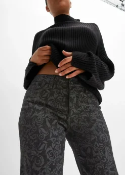 bonprix bonprix Vaqueros de pierna ancha y cintura media con estampado brillante denim negro Clearance