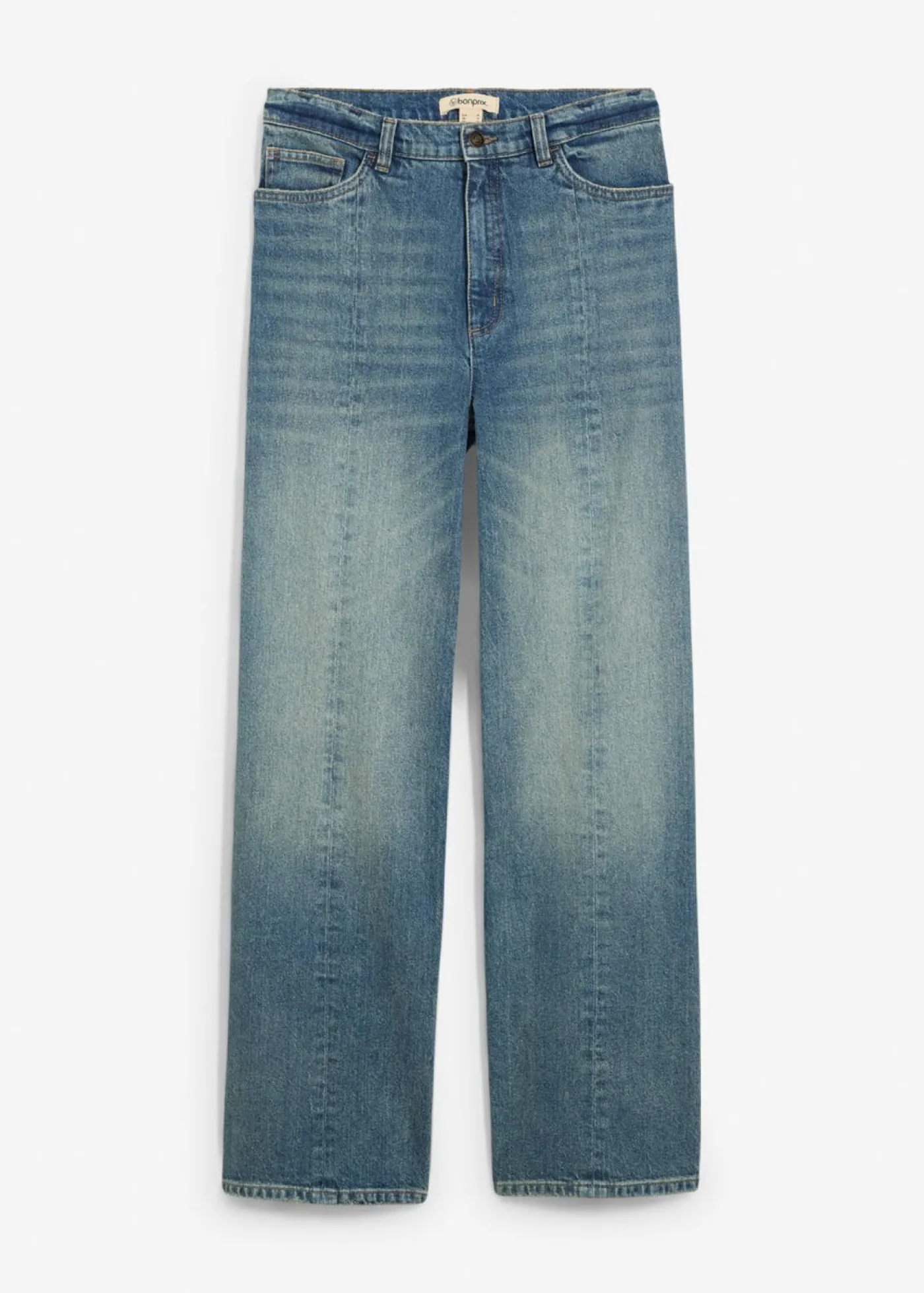 bonprix bonprix Vaqueros elásticos con corte holgado, talle alto y diseño recto azul claro denim usado New