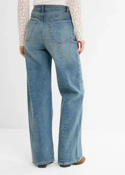bonprix bonprix Vaqueros elásticos con corte holgado, talle alto y diseño recto azul claro denim usado New