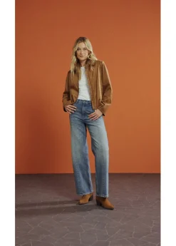 bonprix bonprix Vaqueros elásticos con corte holgado, talle alto y diseño recto azul claro denim usado New
