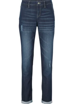 bonprix bonprix Vaqueros elásticos con corte boyfriend y talle medio Azul marino desgastado Online