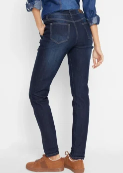 bonprix bonprix Vaqueros elásticos con corte boyfriend y talle medio Azul marino desgastado Online