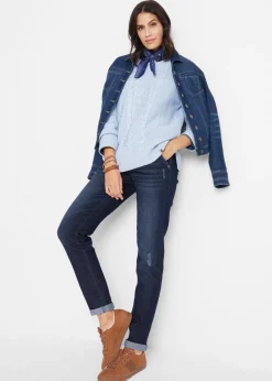 bonprix bonprix Vaqueros elásticos con corte boyfriend y talle medio Azul marino desgastado Online