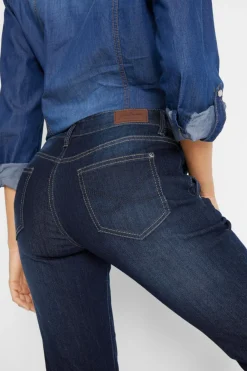 bonprix bonprix Vaqueros elásticos con corte boyfriend y talle medio Azul marino desgastado Online