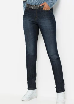 bonprix bonprix Vaqueros elásticos con corte mom y talle medio Azul marino desgastado New
