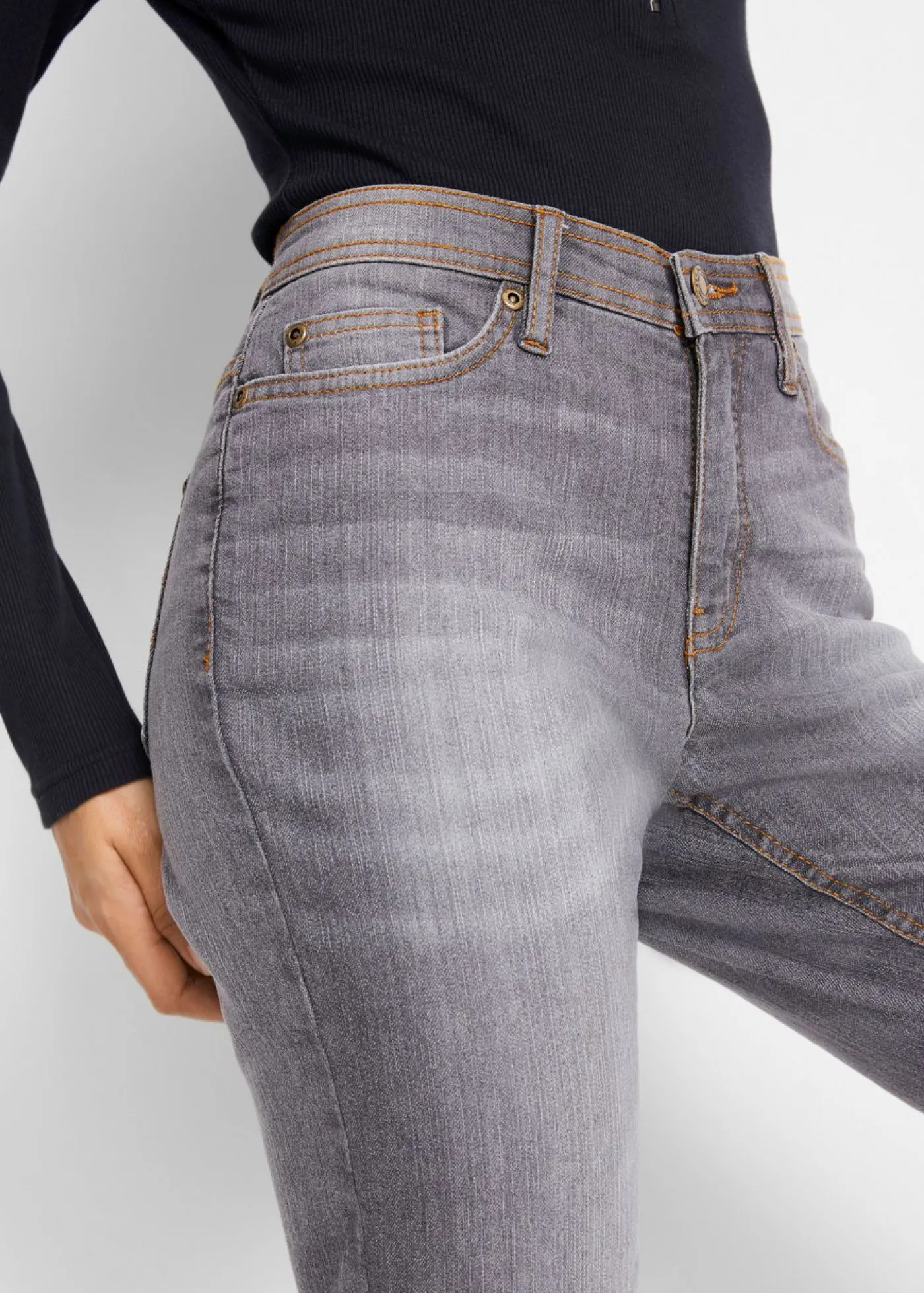 bonprix bonprix Vaqueros elásticos con corte mom y talle medio Denim gris usado Best