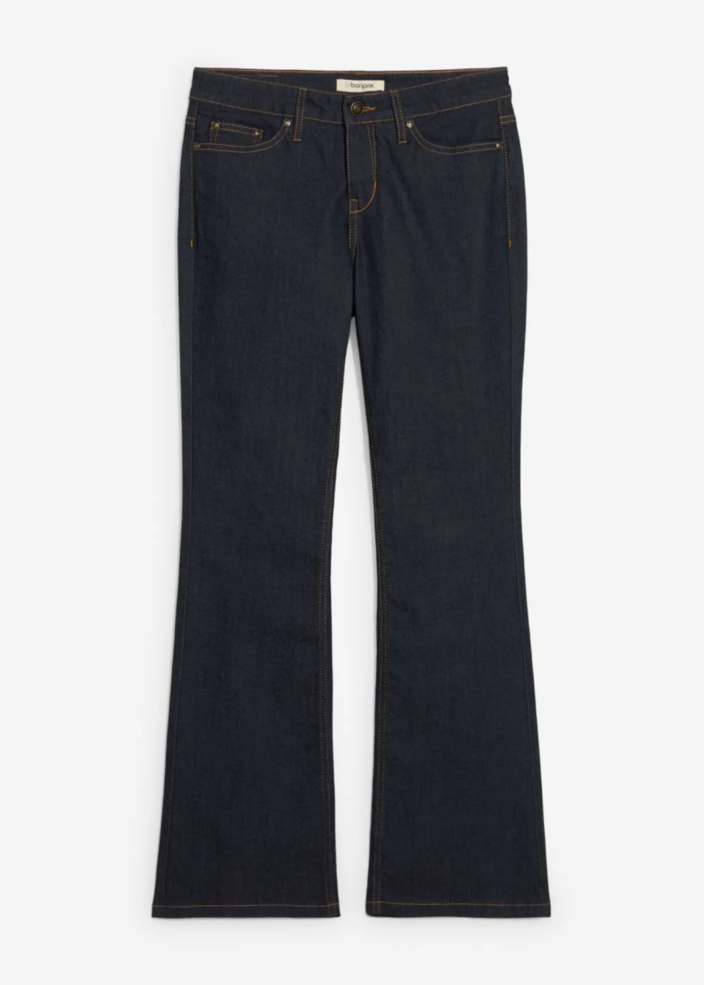 bonprix bonprix Vaqueros elásticos con corte bootcut y talle medio Denim azul almirante sin lavar Clearance
