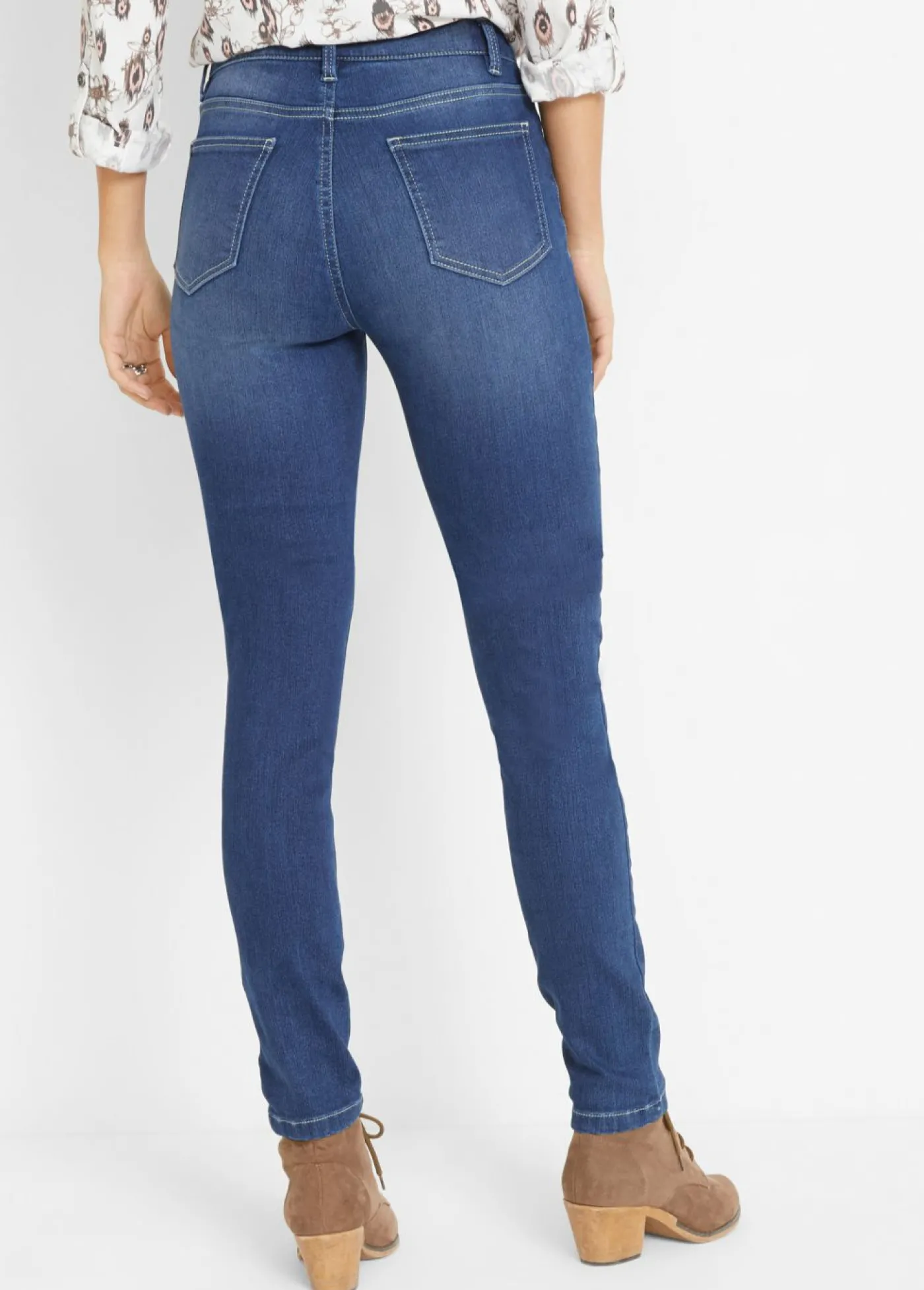 bonprix bonprix Vaqueros elásticos con talle medio y corte slim Denim desgastado New