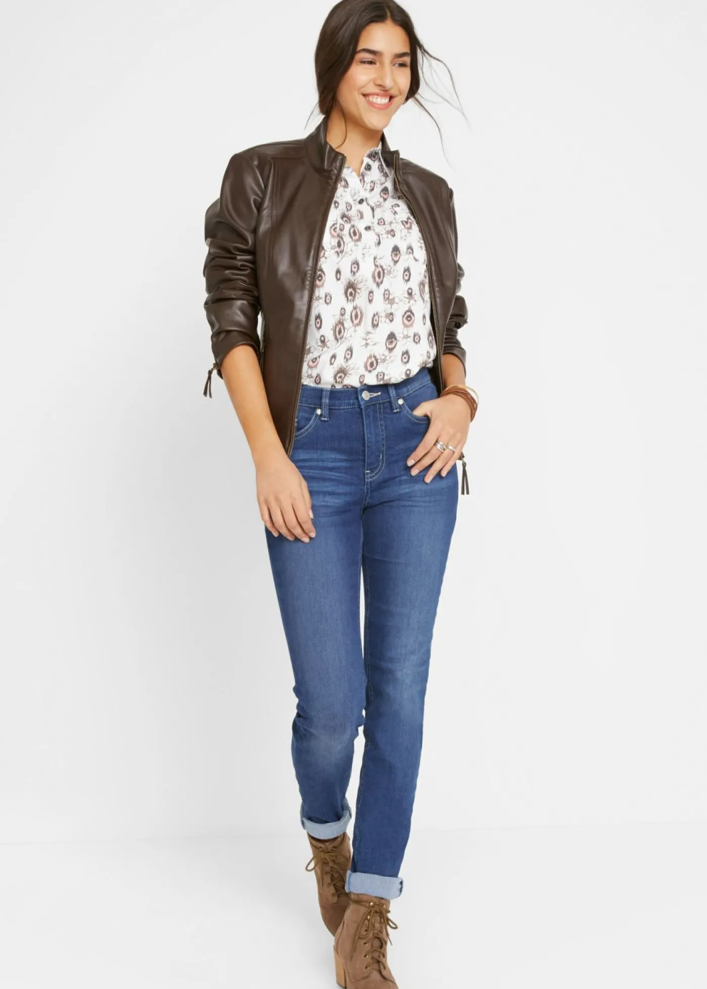 bonprix bonprix Vaqueros elásticos con talle medio y corte slim Denim desgastado New