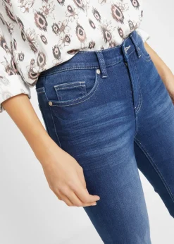 bonprix bonprix Vaqueros elásticos con talle medio y corte slim Denim desgastado New