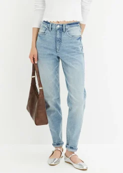 bonprix bonprix Vaqueros elásticos de cintura alta y corte mom Denim claro usado Clearance