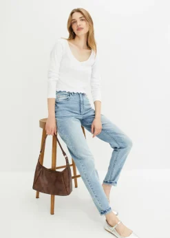 bonprix bonprix Vaqueros elásticos de cintura alta y corte mom Denim claro usado Clearance