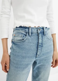 bonprix bonprix Vaqueros elásticos de cintura alta y corte mom Denim claro usado Clearance
