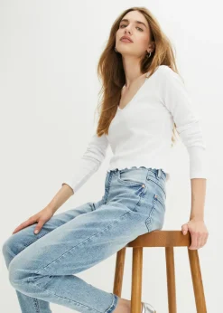 bonprix bonprix Vaqueros elásticos de cintura alta y corte mom Denim claro usado Clearance