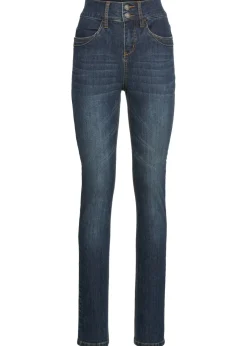 bonprix bonprix Vaqueros elásticos de corte slim y talle alto Denim oscuro desgastado New