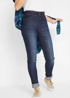 bonprix bonprix Vaqueros elásticos de corte slim y talle alto Denim oscuro desgastado New