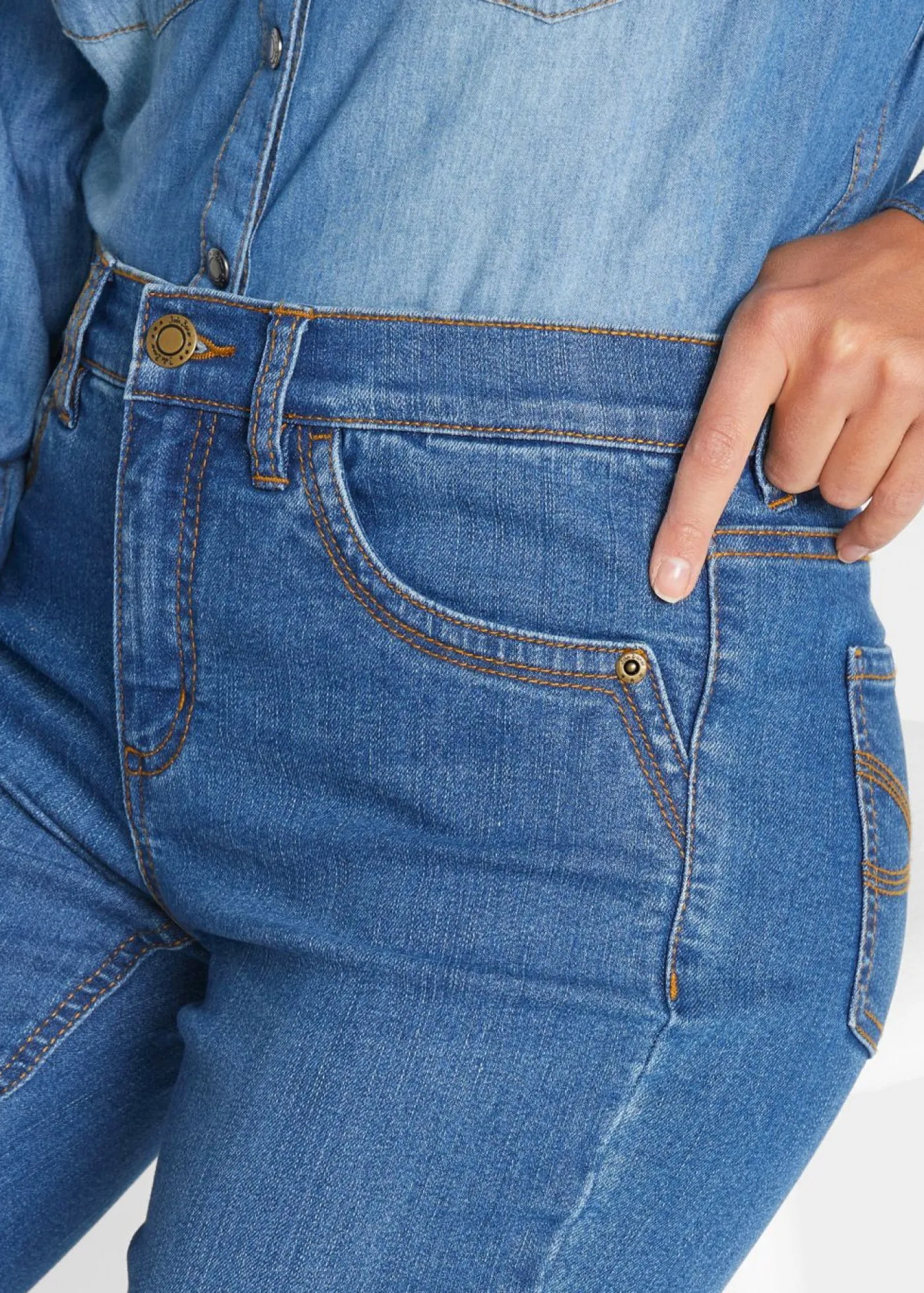 bonprix bonprix Vaqueros elásticos de corte capri Azul piedra usado Outlet