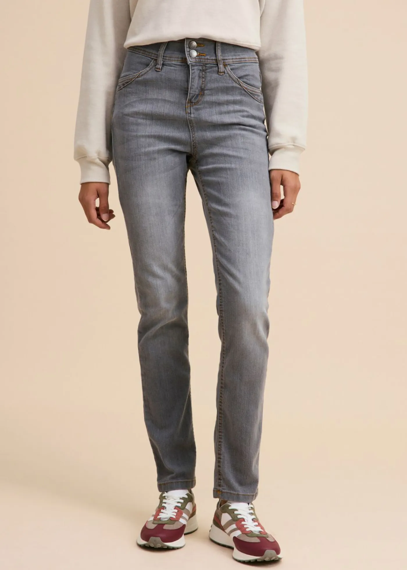 bonprix bonprix Vaqueros elásticos de corte slim y talle alto denim gris desgastado New