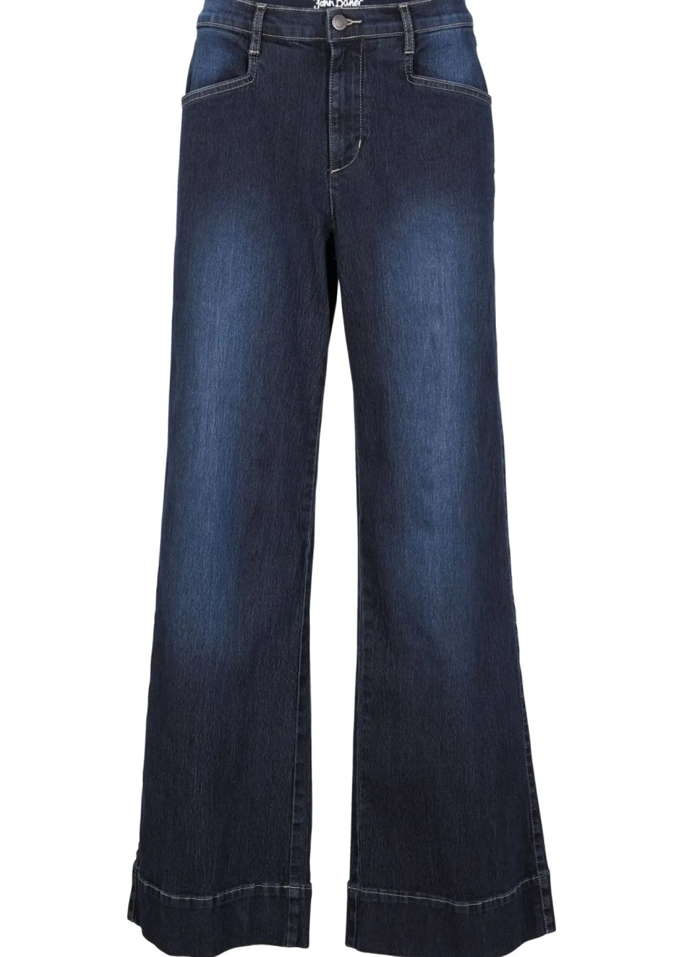 bonprix bonprix Vaqueros elásticos de pernera ancha y cintura media Denim oscuro desgastado Sale