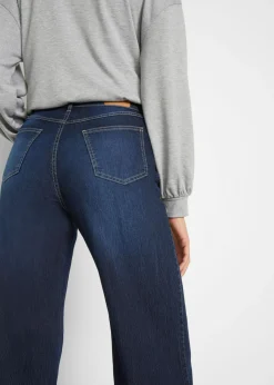 bonprix bonprix Vaqueros elásticos de pernera ancha y cintura media Denim oscuro desgastado Sale