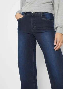 bonprix bonprix Vaqueros elásticos de pernera ancha y cintura media Denim oscuro desgastado Sale