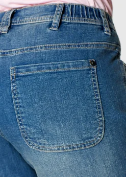 bonprix bonprix Vaqueros elásticos de talle medio y corte cargo Azul claro blanqueado Clearance