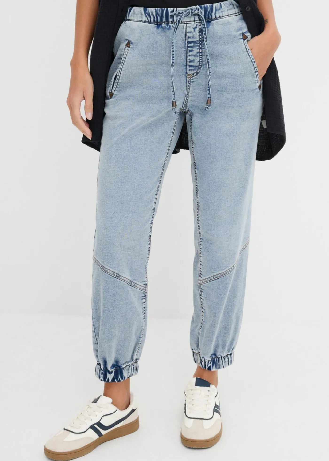 bonprix bonprix Vaqueros elásticos deportivos de talle medio Denim oscuro desgastado Best