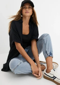 bonprix bonprix Vaqueros elásticos deportivos de talle medio Denim oscuro desgastado Best