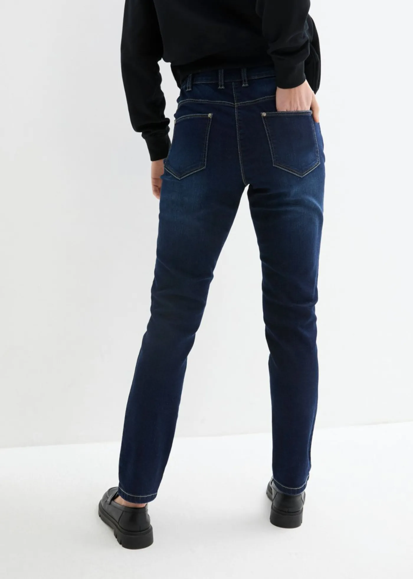 bonprix bonprix Vaqueros elásticos tipo boyfriend, mid waist Azul oscuro denim Outlet