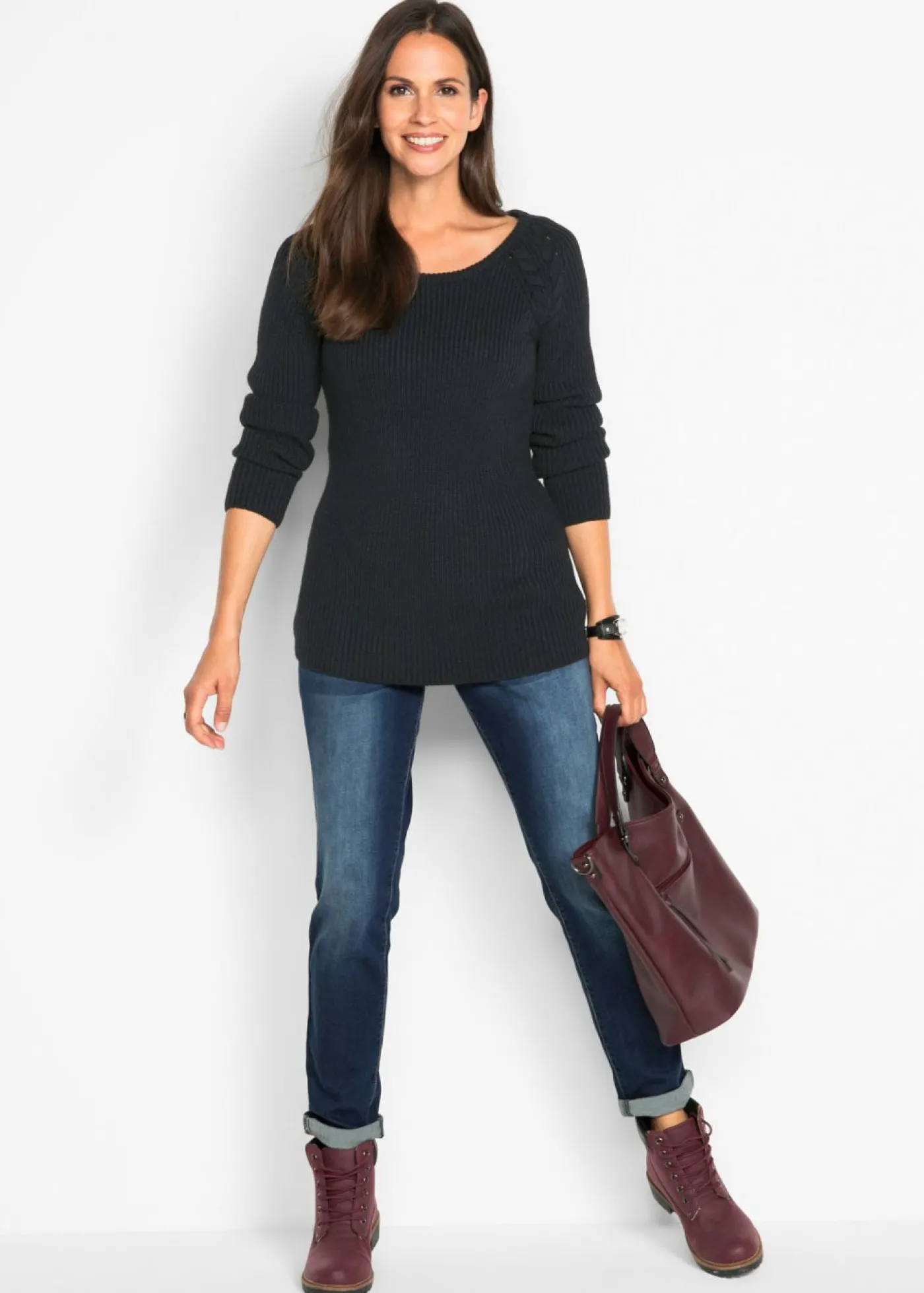 bonprix bonprix Vaqueros elásticos tipo boyfriend, mid waist Azul oscuro denim Outlet