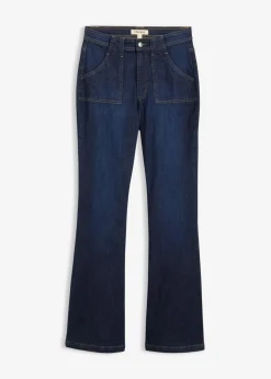 bonprix bonprix Vaqueros flared, high waist de algodón orgánico azul oscuro denim usado Discount