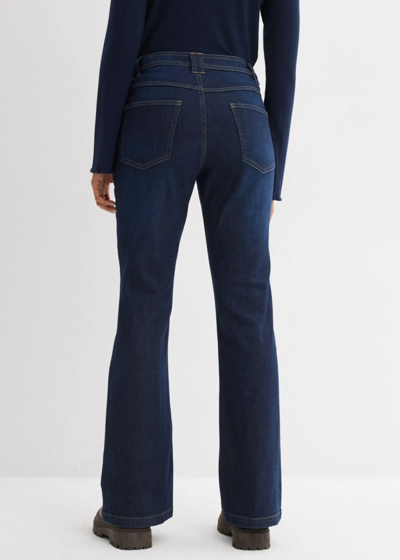 bonprix bonprix Vaqueros flared, high waist de algodón orgánico azul oscuro denim usado Discount