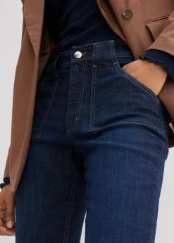 bonprix bonprix Vaqueros flared, high waist de algodón orgánico azul oscuro denim usado Discount
