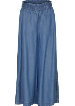 bonprix bonprix Vaqueros fluidos tipo palazzo con abertura lateral y largo capri Azul piedra Clearance