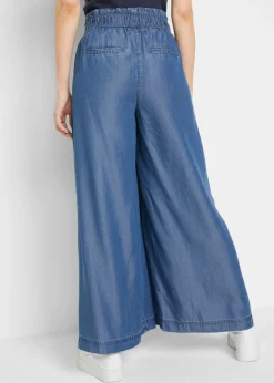 bonprix bonprix Vaqueros fluidos tipo palazzo con abertura lateral y largo capri Azul piedra Clearance