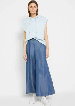 bonprix bonprix Vaqueros fluidos tipo palazzo con abertura lateral y largo capri Azul piedra Clearance