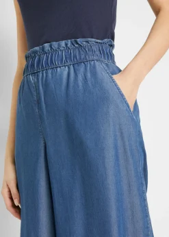bonprix bonprix Vaqueros fluidos tipo palazzo con abertura lateral y largo capri Azul piedra Clearance