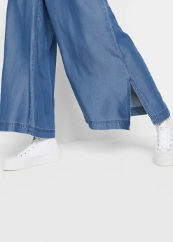 bonprix bonprix Vaqueros fluidos tipo palazzo con abertura lateral y largo capri Azul piedra Clearance