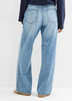 bonprix bonprix Vaqueros low stretch con perneras anchas y tiro medio Denim claro desgastado Discount