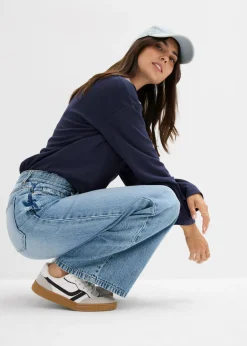 bonprix bonprix Vaqueros low stretch con perneras anchas y tiro medio Denim claro desgastado Discount