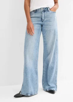 bonprix bonprix Vaqueros low stretch con corte holgado, talle medio y diseño recto azul hielo denim usado Discount