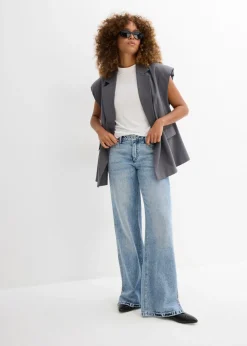 bonprix bonprix Vaqueros low stretch con corte holgado, talle medio y diseño recto azul hielo denim usado Discount