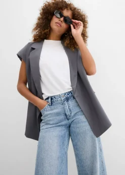 bonprix bonprix Vaqueros low stretch con corte holgado, talle medio y diseño recto azul hielo denim usado Discount