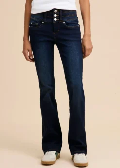 bonprix bonprix Vaqueros moldeadores con corte bootcut y talle alto Azul marino desgastado Discount
