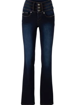 bonprix bonprix Vaqueros moldeadores con corte bootcut y talle alto Azul marino desgastado Sale