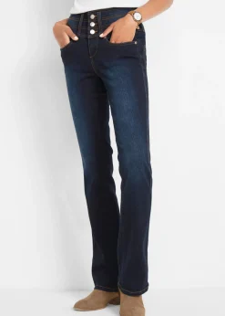bonprix bonprix Vaqueros moldeadores con corte bootcut y talle alto Azul marino desgastado Sale