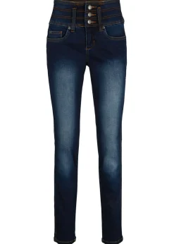 bonprix bonprix Vaqueros moldeadores de talle alto con corte ajustado Azul marino desgastado Hot