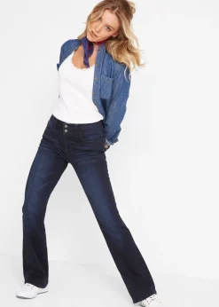 bonprix bonprix Vaqueros moldeadores y suaves con corte bootcut y talle alto azul oscuro denim usado Best