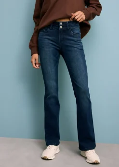 bonprix bonprix Vaqueros moldeadores y suaves con corte bootcut y talle alto azul oscuro denim usado Best