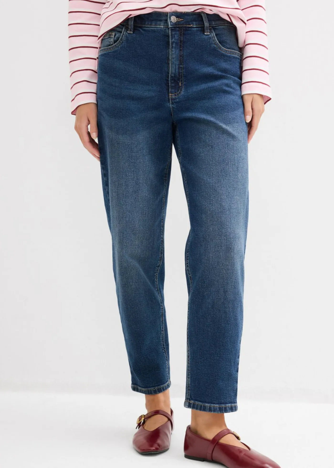 bonprix bonprix Vaqueros mom, high waist, cropped azul oscuro denim usado